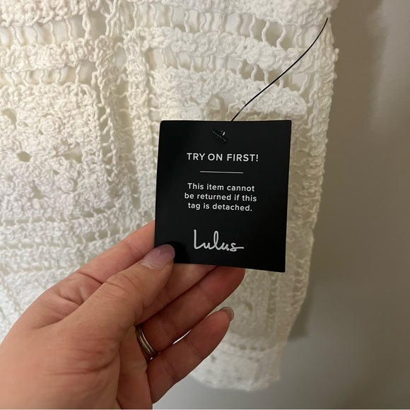 Lulus White Crochet Lace Mini Dress Size L NWT - Picture 6 of 8